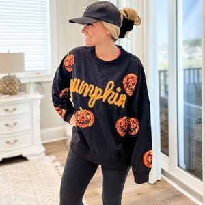 Bibi Sequin and Tinsel Pumpkin Crewneck